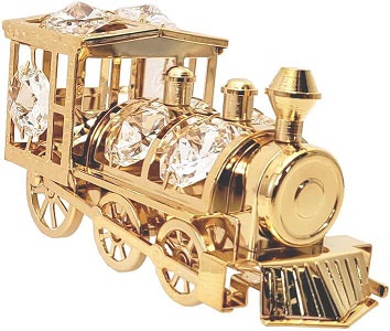 Forgyldt lokomotiv model med Swarovski krystaller
